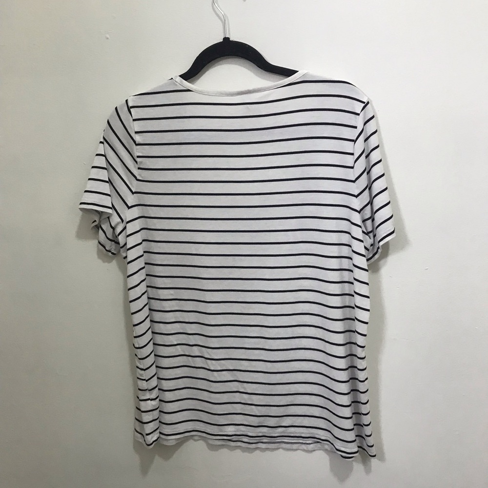 Classic V-Neck Striped Women’s Tee - White & Black - Picture 3 of 3